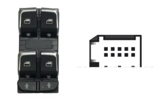 Botonera Puerta Delantera Izquierda (Negro-Cromado) (4 Botones) (10Pins) para Audi A6 2011, A7 2010, Q3 2011 y Q3 2014