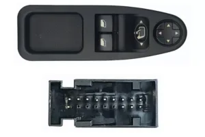 Interruptor Completo Puerta Delantero Izquierdo Negro + Retrovisor Abatible Electricamente Con Sistema Confort (2 Botones)13Pin para Citroen JUMPY 2007, Fiat SCUDO 2007 y Peugeot EXPERT 2007