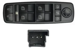 Interruptor Puerta Delantero Izquierdo+ Retrovisor Abatible Electricamente (Negro) (4 Botones) 3 Pin para Mercedes-Benz B W245 2005 y B W245 2008
