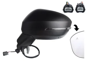 Retrovisor Izquierdo Electrico, Termico, Con Intermitente, Abatible Electricamente, Convexo, Con Agulo Muerto, Con Camara, Imprimado 13Pin para Nissan JUKE 2019