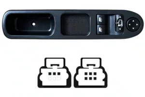 Botonera Puerta Delantera Confort + Retrovisor Abatible (2 Botones) 9Pin para Peugeot 307 2001 y 307 2005