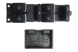 Interruptor Puerta Delantera Izquierda (Pret/Crom) (4 Botones) (9Pins) para Seat LEON 1999, Skoda FABIA I 1999, FABIA I 2004, OCTAVIA I 1997 y OCTAVIA I 2000 y Volkswagen GOLF IV 1997 y PASSAT B6 2000