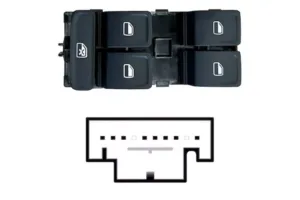 Botonera Puerta Delantera Izquierda (Negro/Blanco) (4 Botones) 8Pin para Volkswagen ARTEON 2017, GOLF VII 2012, GOLF VII SPORTSVAN 2014, GOLF VII SPORTSVAN 2017 y PASSAT B8 2014
