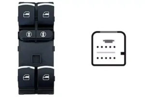 Bonotera Puerta Delantera Izquierda Negro-Cromado (4 Botones) 10Pin para Volkswagen SHARAN 2010, TOUAREG 2010 y TOURAN 2010