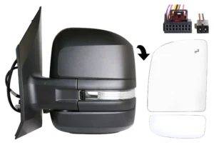 Retrovisor Izquierdo Electrico, Termico, Con Intermitente, Negro, abatible Electricamente, Con Sensor Angulo Muerto, Convexo 8+2PIN (Brazo Corto) para Man TGE 2017 y Volkswagen CRAFTER 2017