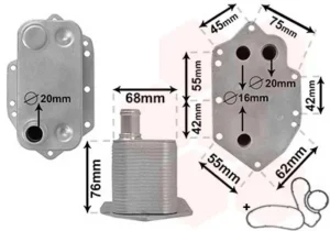 Radiador de aceite para Bmw S/3 E46 4P 1998, S/3 E46 4P 2001, S/3 E90 2005, S/3 E90 2008, S/3 E91 2005, S/3 E91 2008, S/3 E92 2006, S/5 E60 2003, S/5 E60 2007, X3 E83 2003, X3 E83 2006, X5 E53 2000, X5 E53 2003, X5 E70 2007 y X5 E70 2010